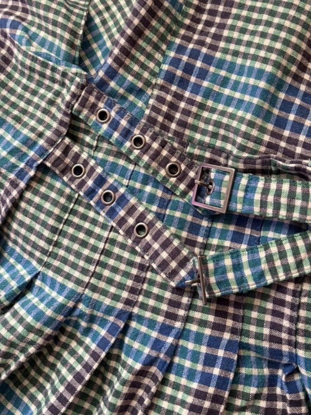 Urban Outfitters Pinned Up Plaid Romper Green & Blue Medium